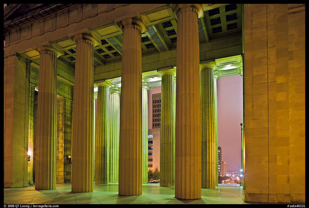 Columns of War memorial by night. Nashville, Tennessee, USA