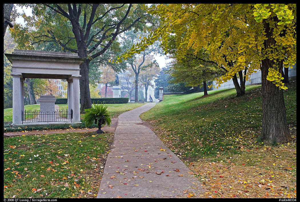 Path and memorial in gardens of state capitol. Nashville, Tennessee, USA