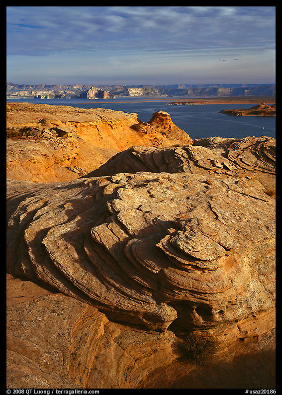 Rock Swirls and Lake Powell, Glenn Canyon National Recreation Area, morning. Arizona, USA