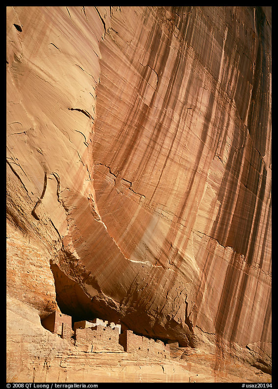 White House Ancestral Pueblan ruins and wall with desert varnish. USA