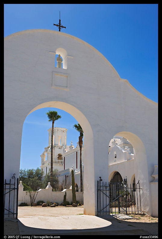 Arches and North Court, San Xavier del Bac Mission. Tucson, Arizona, USA