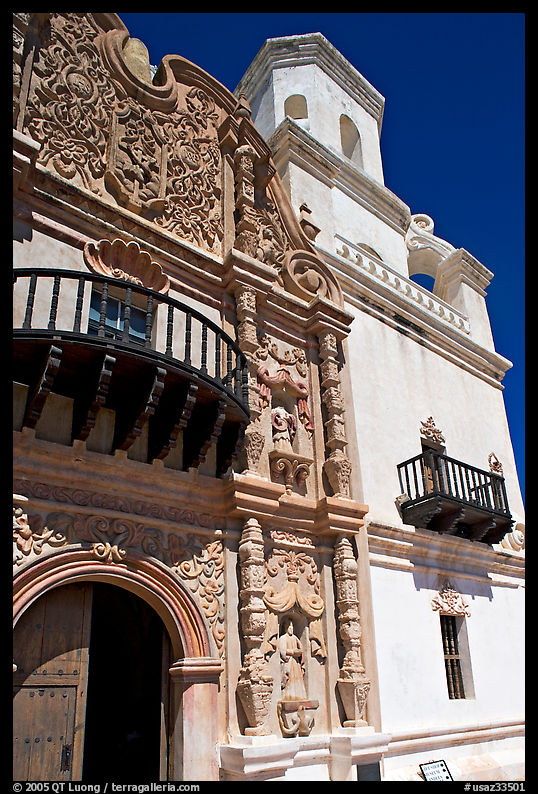Facade and tower, San Xavier del Bac Mission. Tucson, Arizona, USA