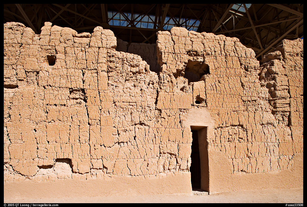 Detail of Hohokam great house, Casa Grande Ruins National Monument. Arizona, USA