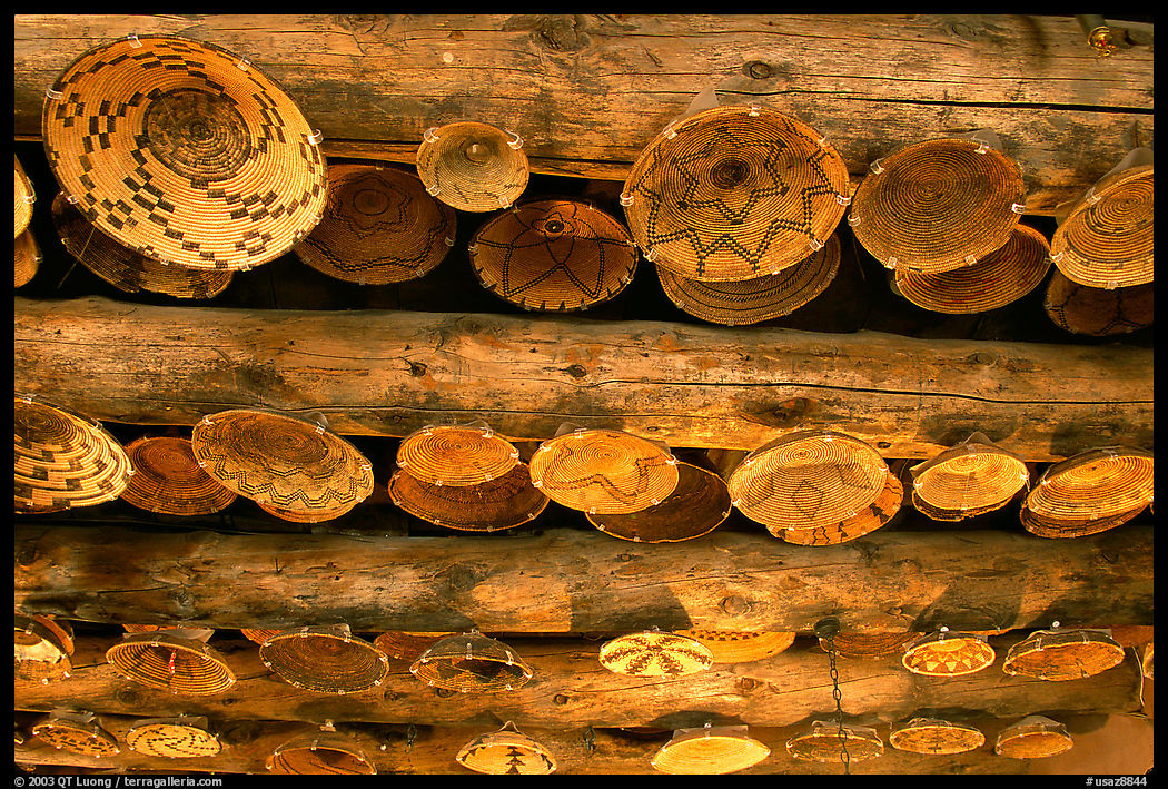 Native Indians baskets hanging from ceiling. Hubbell Trading Post National Historical Site, Arizona, USA