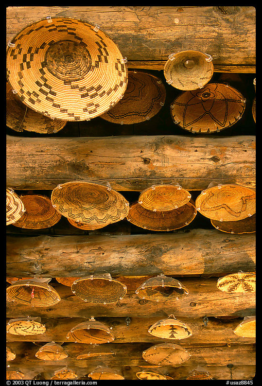Native Indians baskets hanging from ceiling. Hubbell Trading Post National Historical Site, Arizona, USA