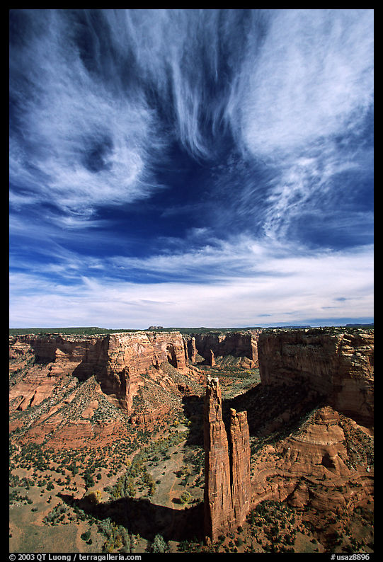 Spider Rock and skies. Canyon de Chelly  National Monument, Arizona, USA