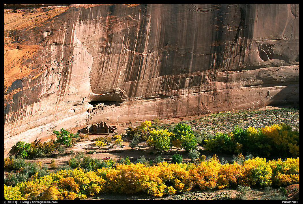 White House Anasazi ruins and wall with desert varnish. Canyon de Chelly  National Monument, Arizona, USA