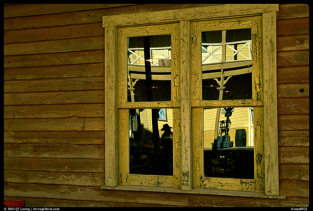 Glass reflections in a window, Old Tucson Studios. Tucson, Arizona, USA