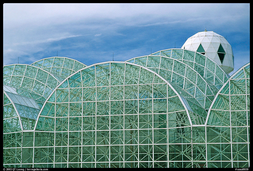 Glass enclusure and tower. Biosphere 2, Arizona, USA