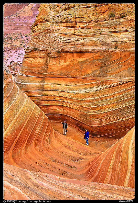 Visitors at the bottom of the Wave. Coyote Buttes, Vermilion cliffs National Monument, Arizona, USA