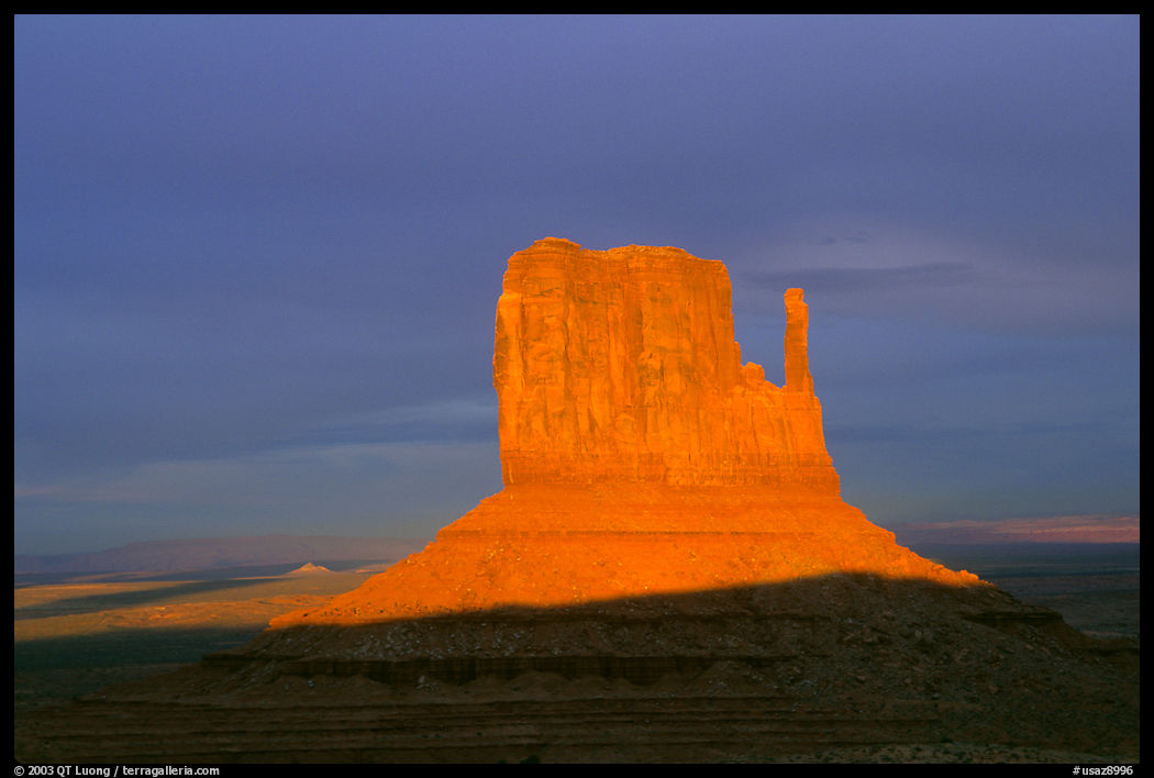 Mitten at sunset. Monument Valley Tribal Park, Navajo Nation, Arizona and Utah, USA