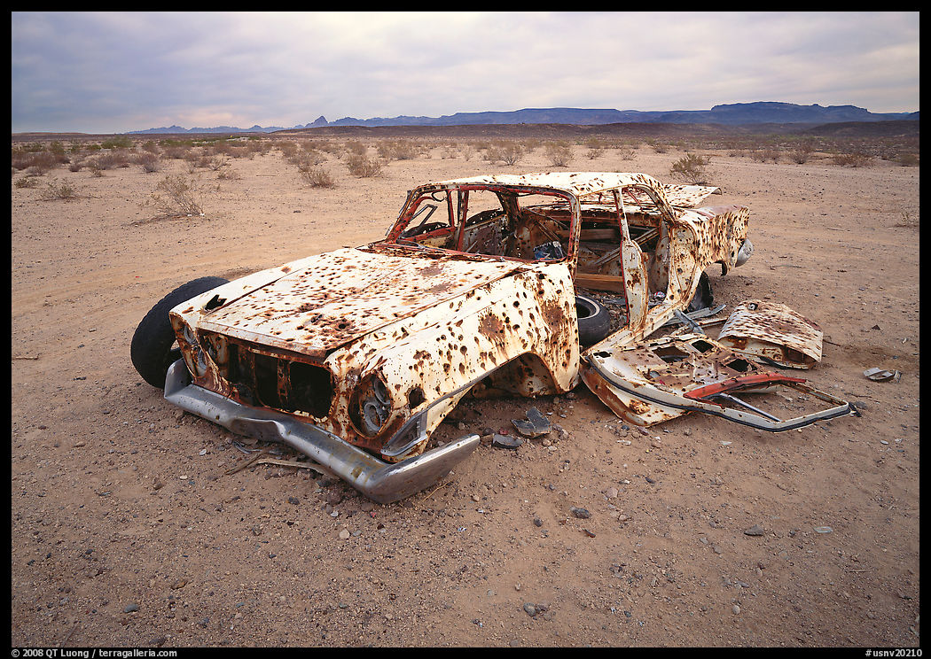 Car wreck used as a shooting target. Nevada, USA