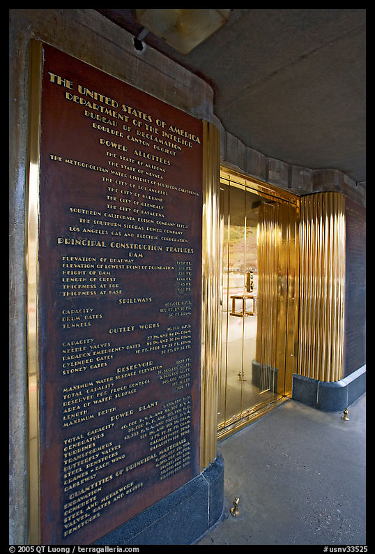 Art Deco style commemorative plate and doors. Hoover Dam, Nevada and Arizona
