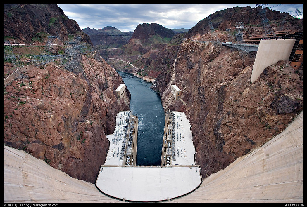 Dam, power plant and Black Canyon. Hoover Dam, Nevada and Arizona
