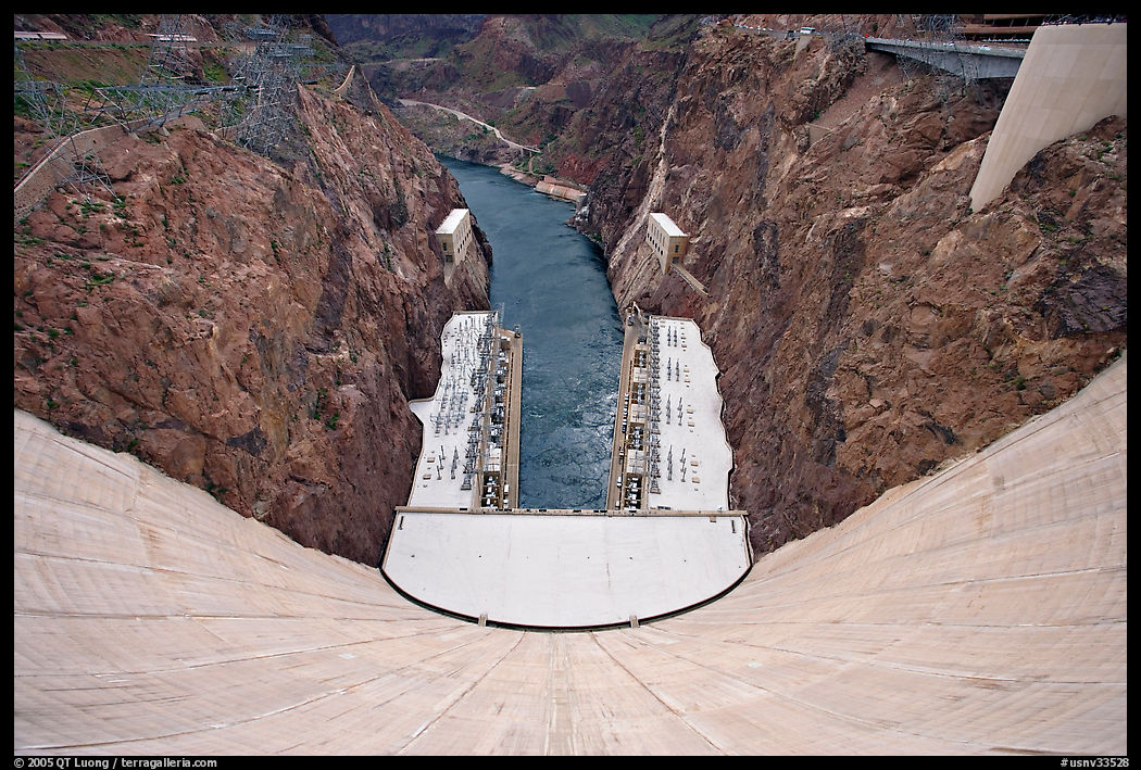 View from above of wall and power plant. Hoover Dam, Nevada and Arizona