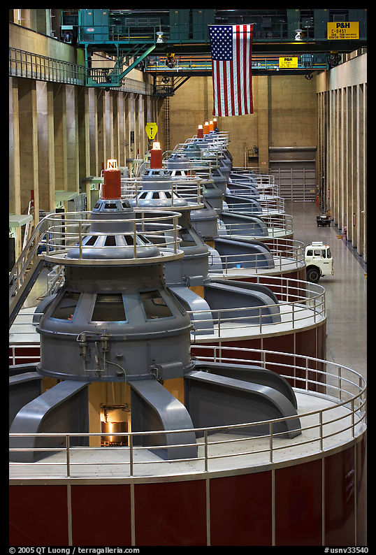 Row of electrical generators. Hoover Dam, Nevada and Arizona