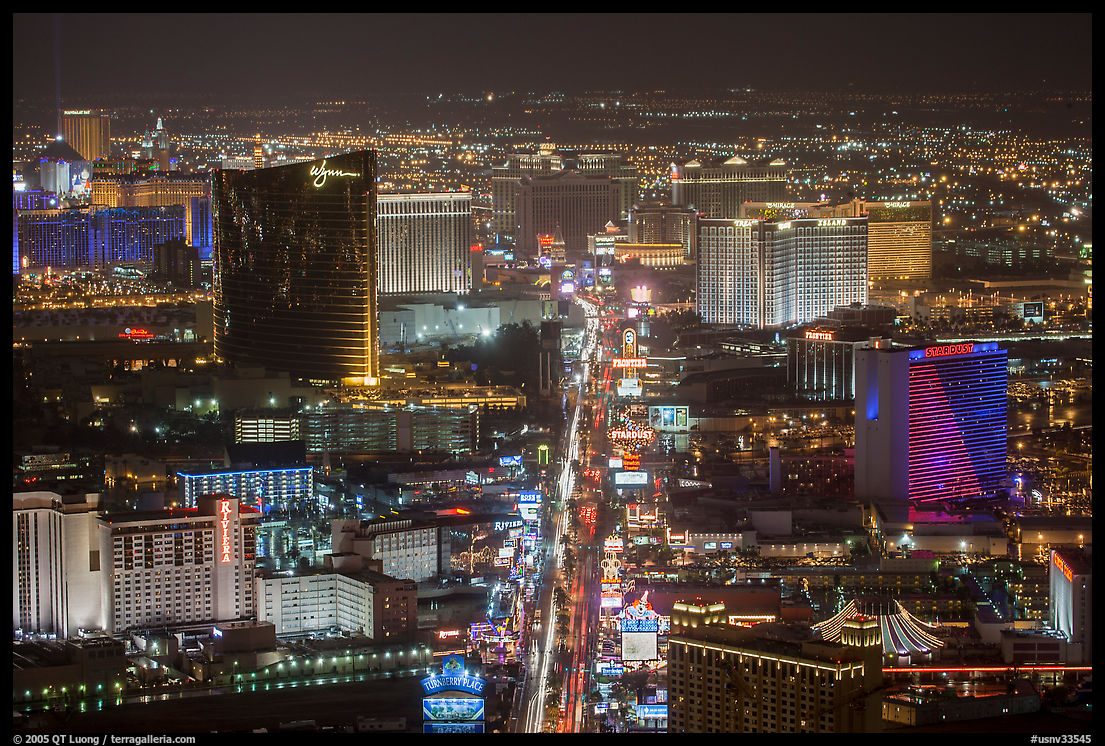 The Strip at night seen from above. Las Vegas, Nevada, USA
