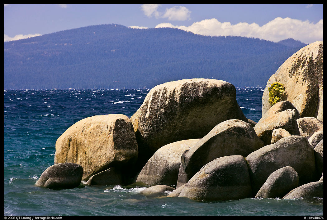 Boulders, lake, and mountains, Lake Tahoe-Nevada State Park, Nevada. USA