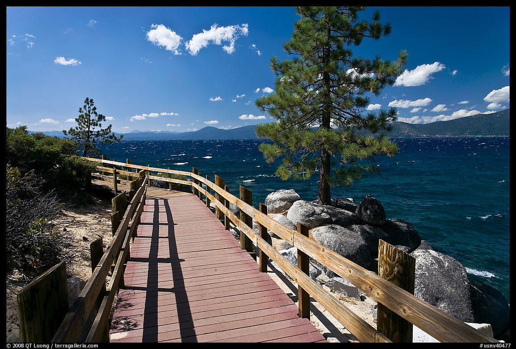 Boardwalk by lake, Sand Harbor, East Shore, Lake Tahoe, Nevada. USA