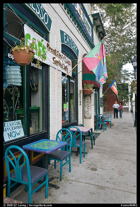 Cafe and sidewalk. Carson City, Nevada, USA