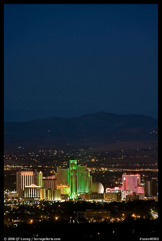 Reno skyline at night. Reno, Nevada, USA