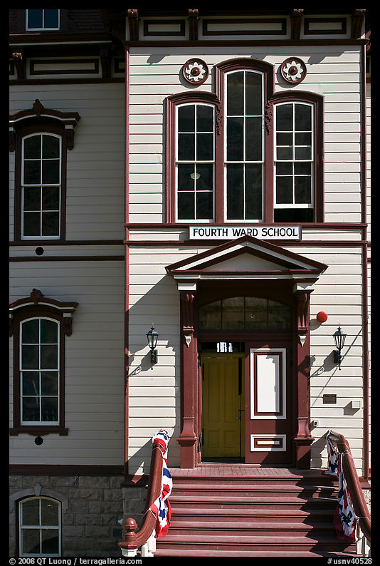 Fourth ward school entrance. Virginia City, Nevada, USA