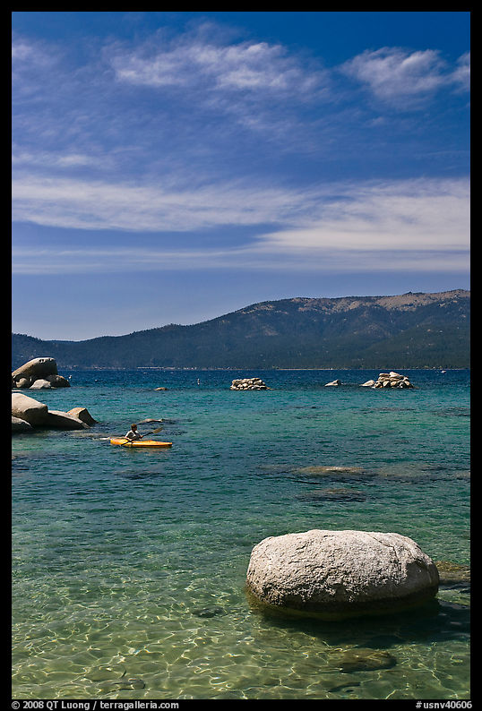 Boulders and kayak, Lake Tahoe-Nevada State Park, Nevada. USA