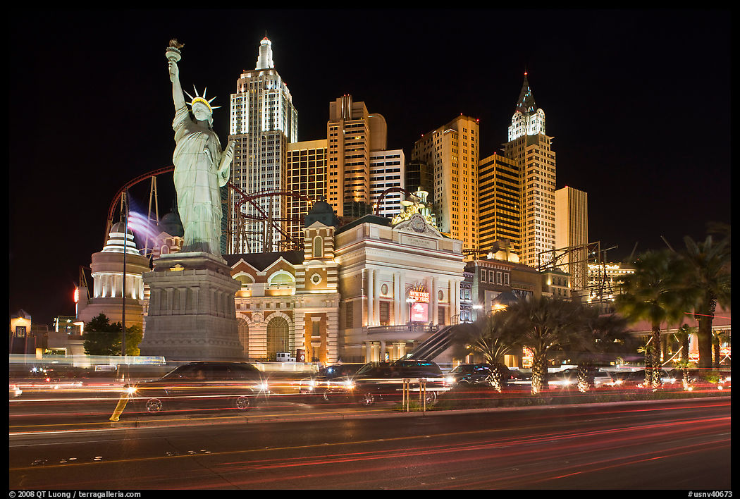 Las Vegas Boulevard and  New York New York casino at night. Las Vegas, Nevada, USA