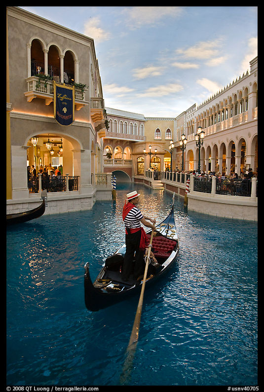 Gondola in Grand Canal inside Venetian hotel. Las Vegas, Nevada, USA
