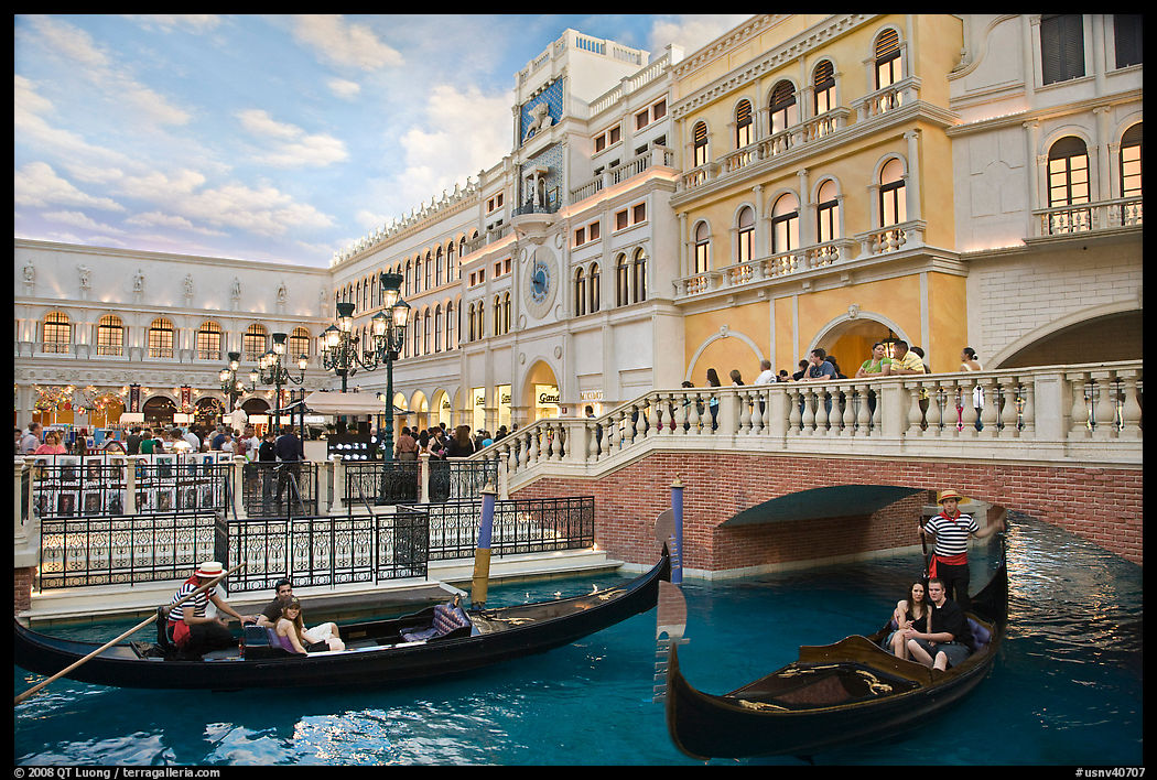 Gondolas and Saint Mark Square inside Venetian hotel. Las Vegas, Nevada, USA