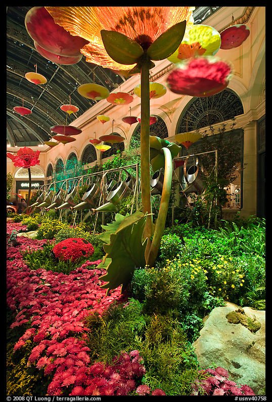 Giant watering cans in indoor garden, Bellagio Hotel. Las Vegas, Nevada, USA