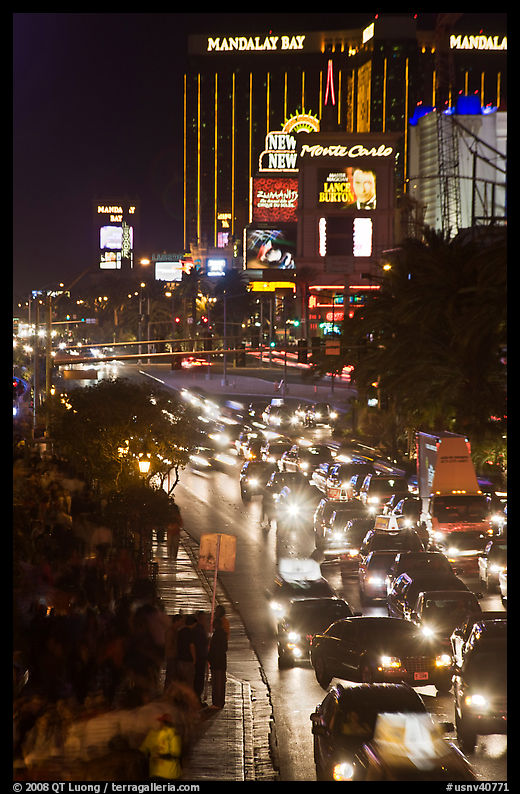 Congested traffic on Las Vegas Boulevard on Saturday night. Las Vegas, Nevada, USA