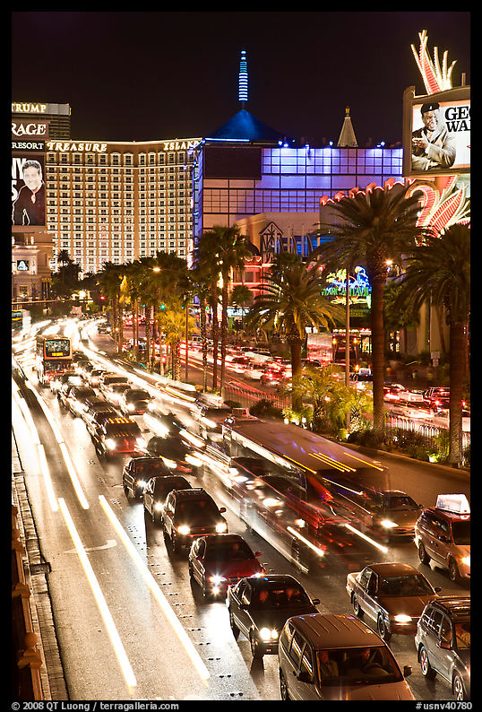 Las Vegas Strip traffic by night. Las Vegas, Nevada, USA