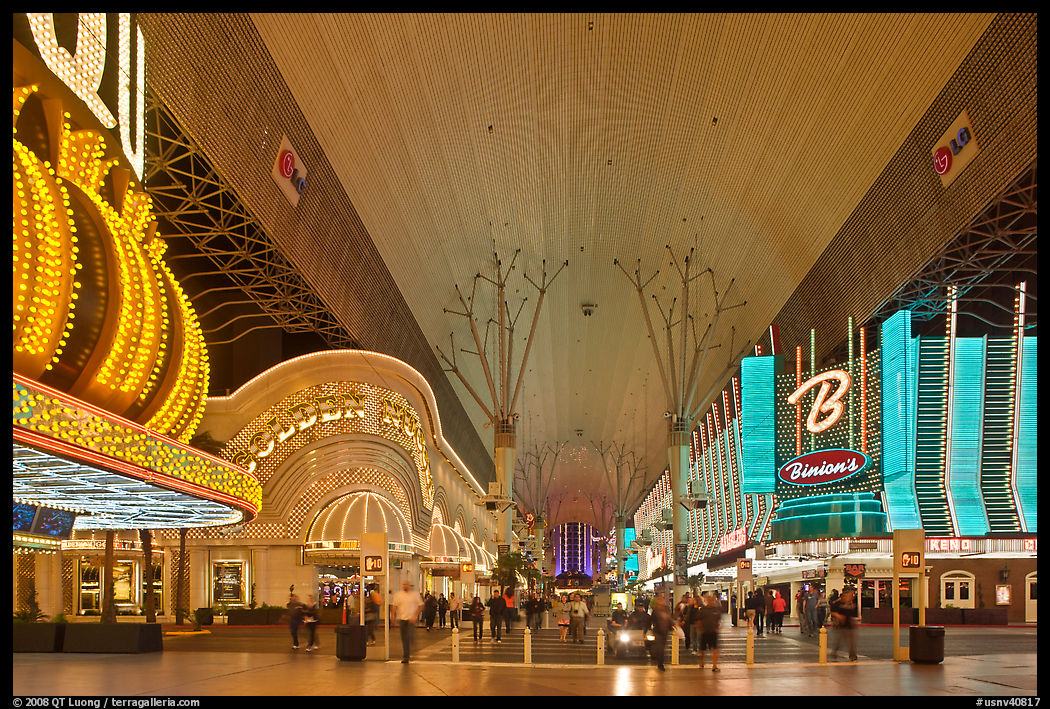 Pedestrian, canopy-covered section of Fremont Street. Las Vegas, Nevada, USA