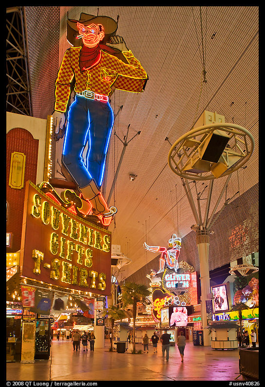 Fremont Street and intricate neon sights. Las Vegas, Nevada, USA