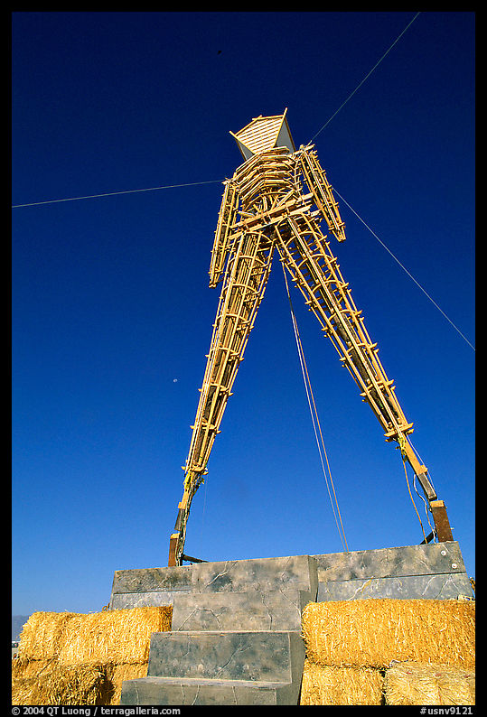 The Man, a symbolic sculpture burned at the end of the Burning Man festival. Black Rock Desert, Nevada, USA