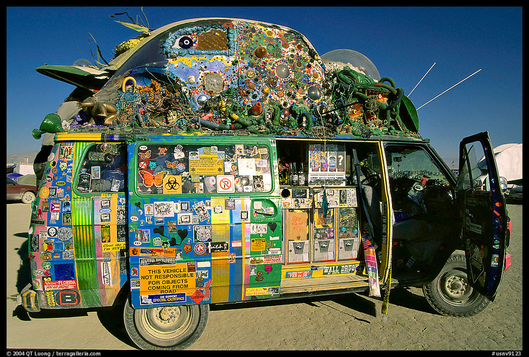 Decorated WV bus. Black Rock Desert, Nevada, USA