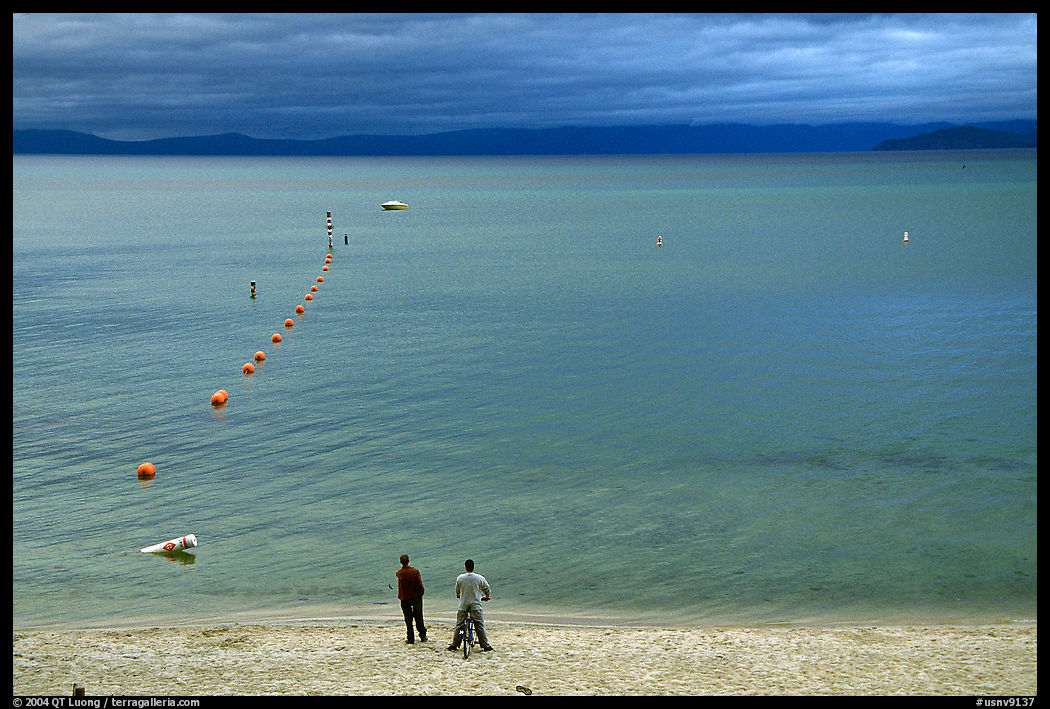 Beach and Buoy line, sunset, Lake Tahoe. California and Nevada, USA