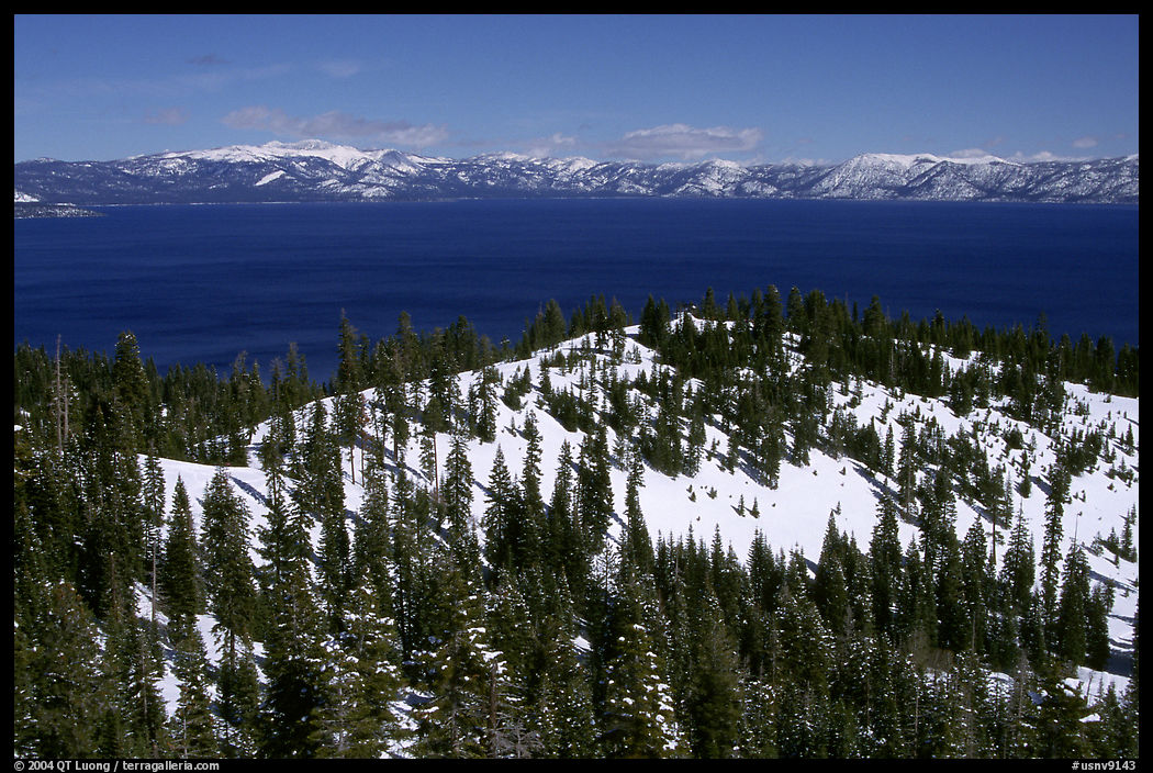 Lake in winter seen from a nearby peak, Lake Tahoe. California and Nevada, USA