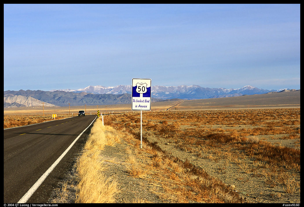 Loneliest road in America sign. Nevada, USA