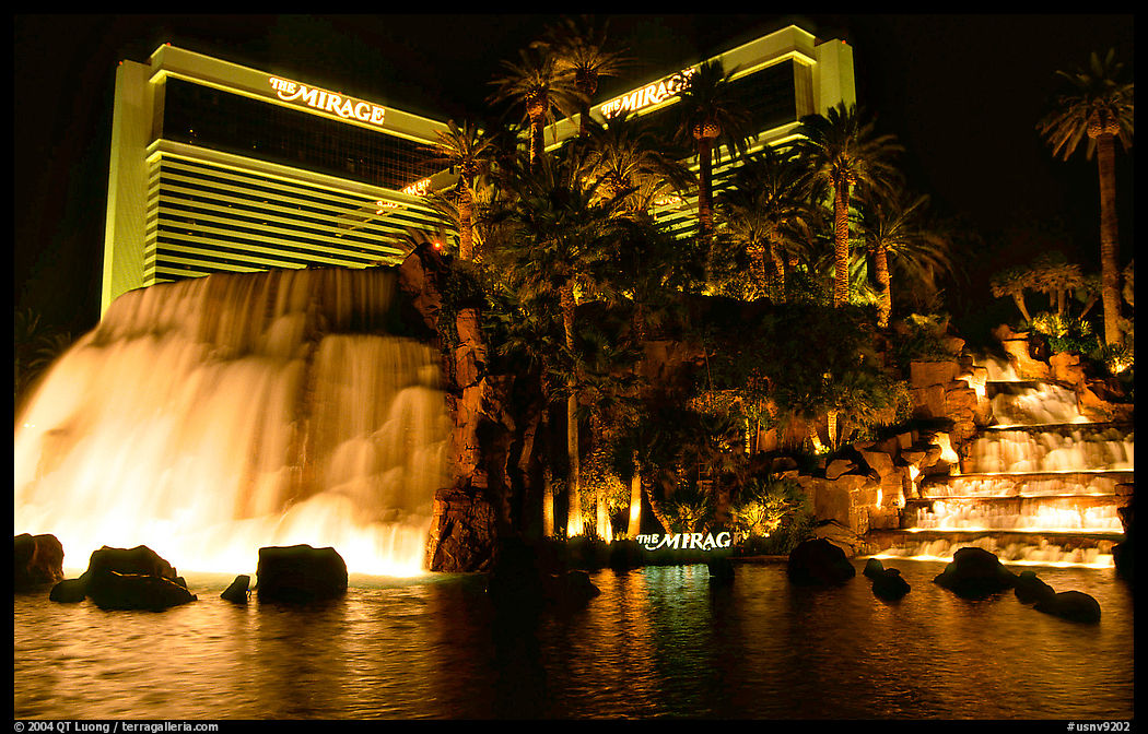 The Mirage casino by night. Las Vegas, Nevada, USA