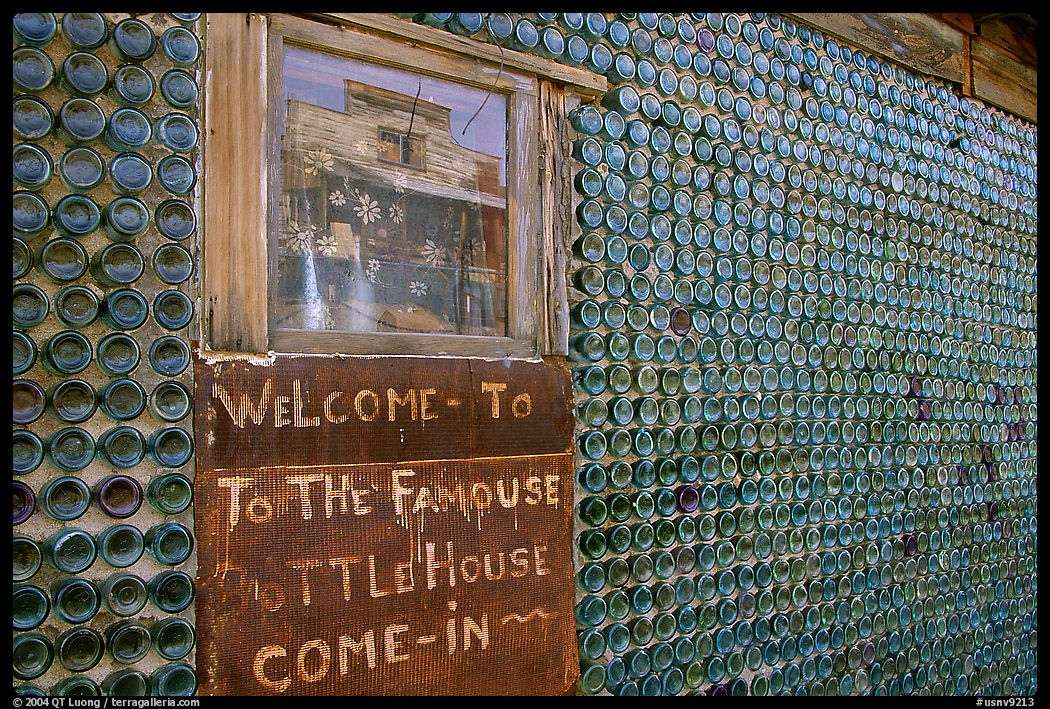 Window and wall,  bottle house, Rhyolite ghost town. Nevada, USA