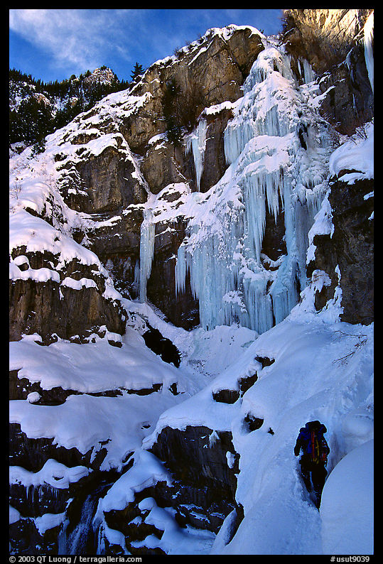 Bridalveil falls frozen in winter. Utah, USA