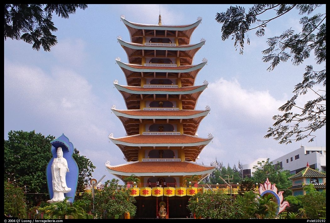 Eight-story tower of Vinh Ngiem pagoda. Ho Chi Minh City, Vietnam