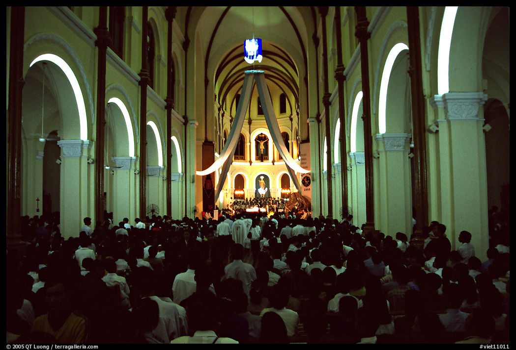 Christmas mass in the Cathedral St Joseph. Ho Chi Minh City, Vietnam