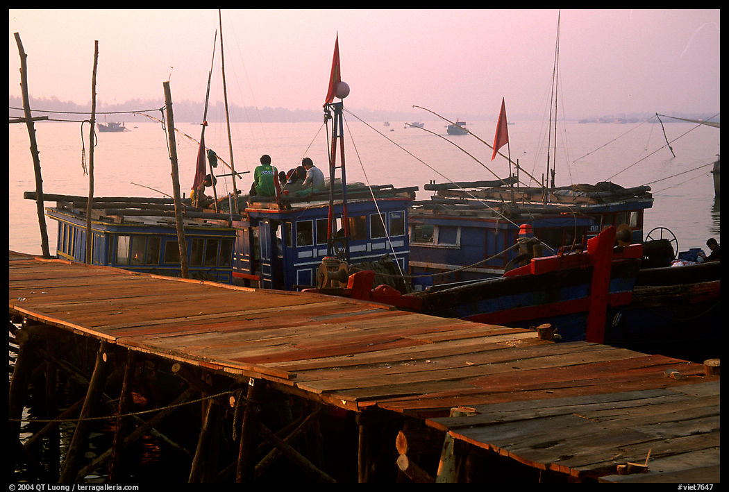 Pier and fishing boats, Nhat Le River, Dong Hoi. Vietnam