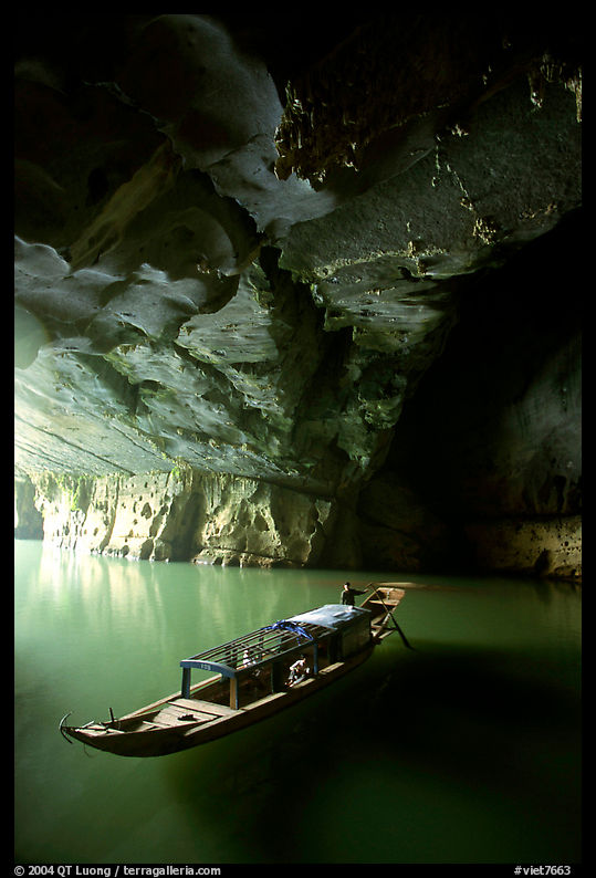 Boat inside the lower cave, Phong Nha Cave. Vietnam