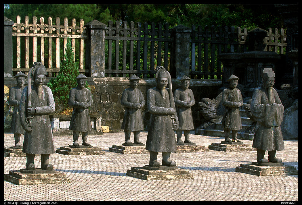 Statues of Mandarins in Khai Dinh Mausoleum. Hue, Vietnam