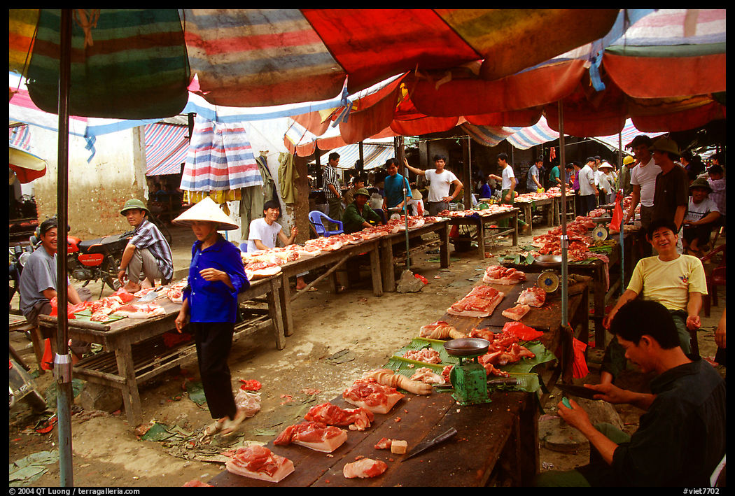 Meat for sale, That Khe market. Northest Vietnam