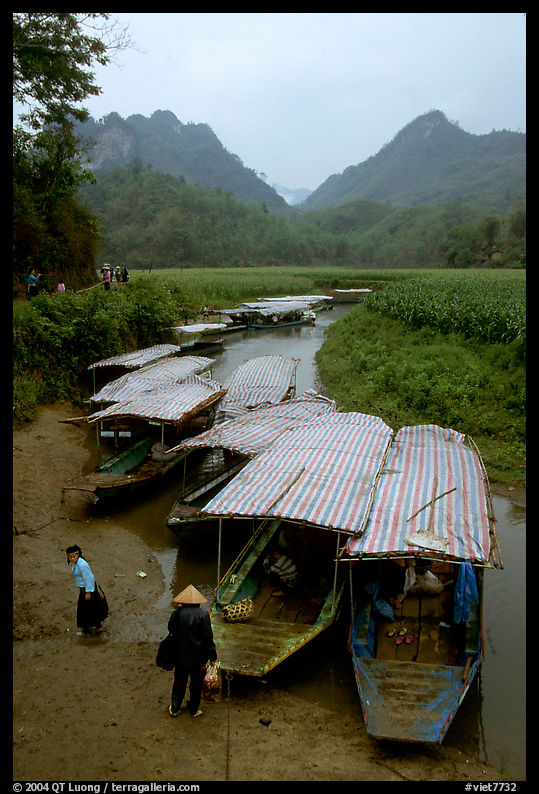 Boats waiting for villagers at a market. Northeast Vietnam